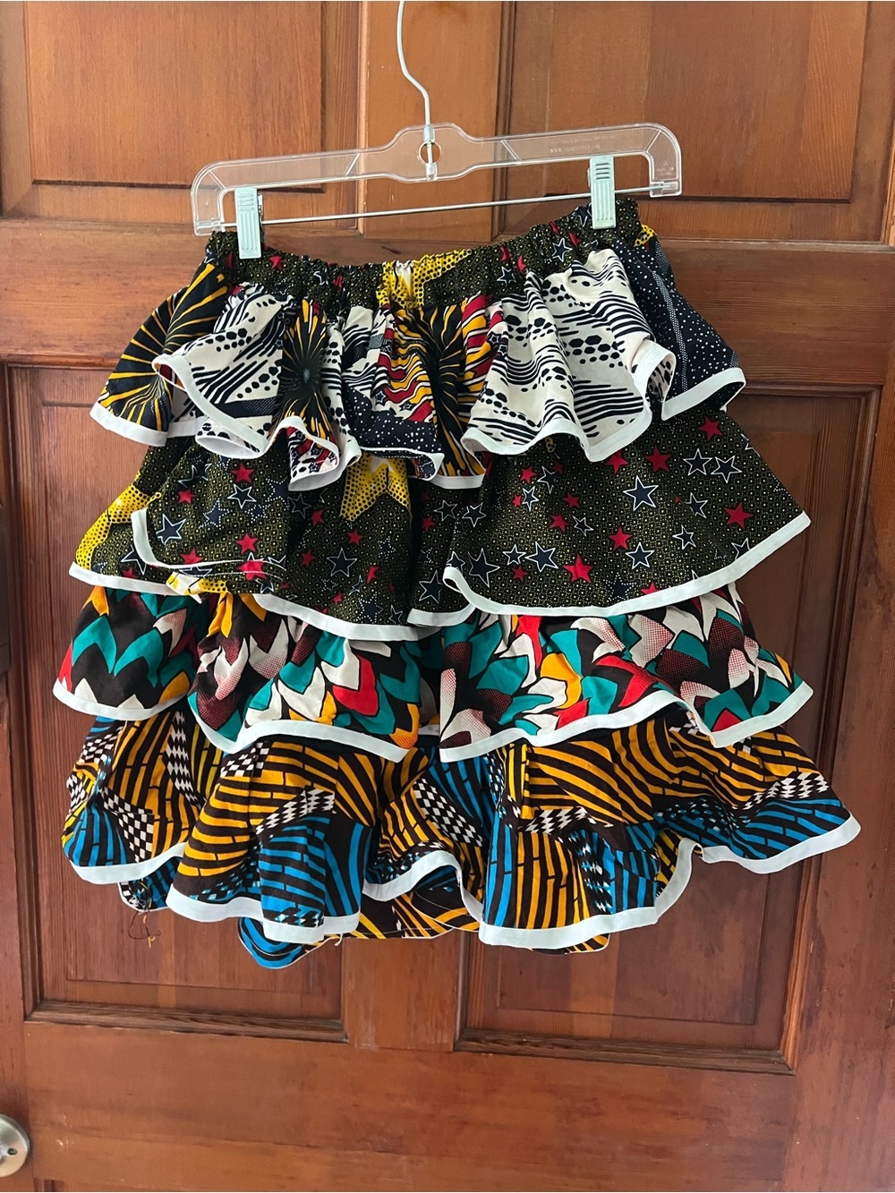 Vintage African Print Ruffle Skirt Tiered Ankara Skirt Festival Boho Afrocentric